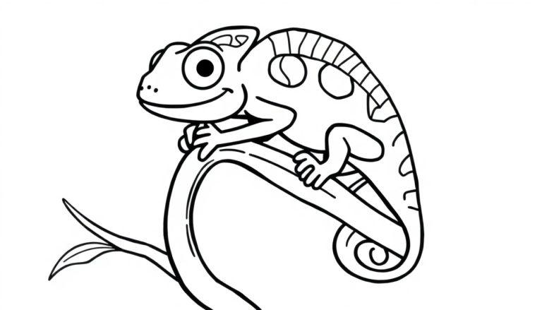 Ein Cartoon-Chamäleon sitzt auf einem Ast.