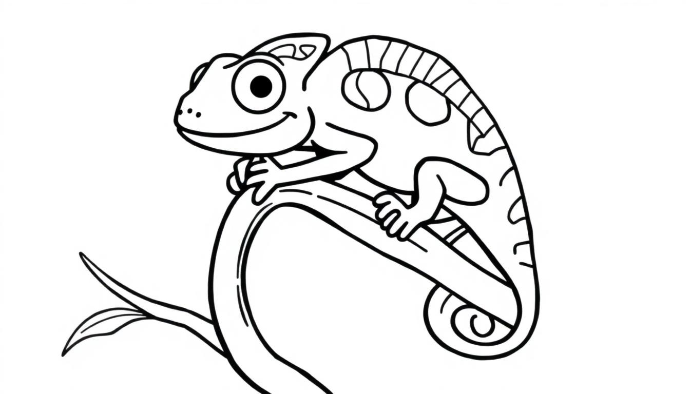 Ein Cartoon-Chamäleon sitzt auf einem Ast.