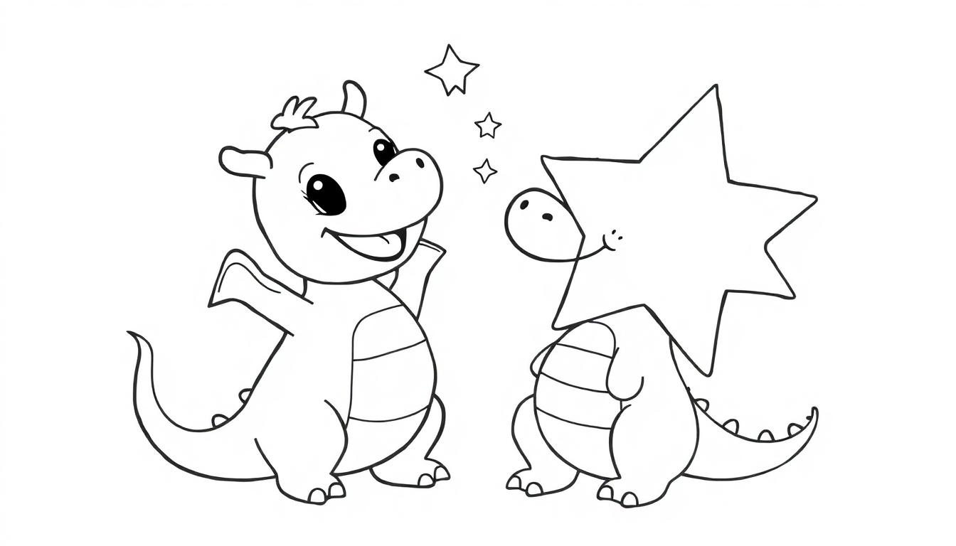 Zwei niedliche Cartoon-Drachen, eine Schwarz-Weiß-Farbtafel für Kinder.