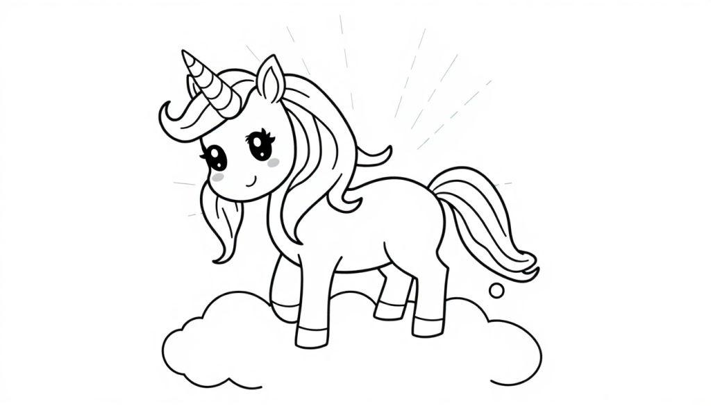 Eine niedliche Einhorn-Farbtafel auf einer Wolke.