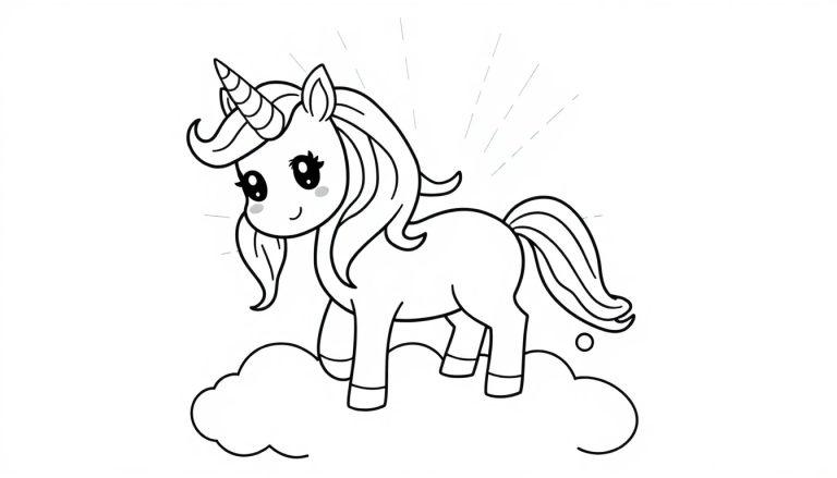 Eine niedliche Einhorn-Farbtafel auf einer Wolke.