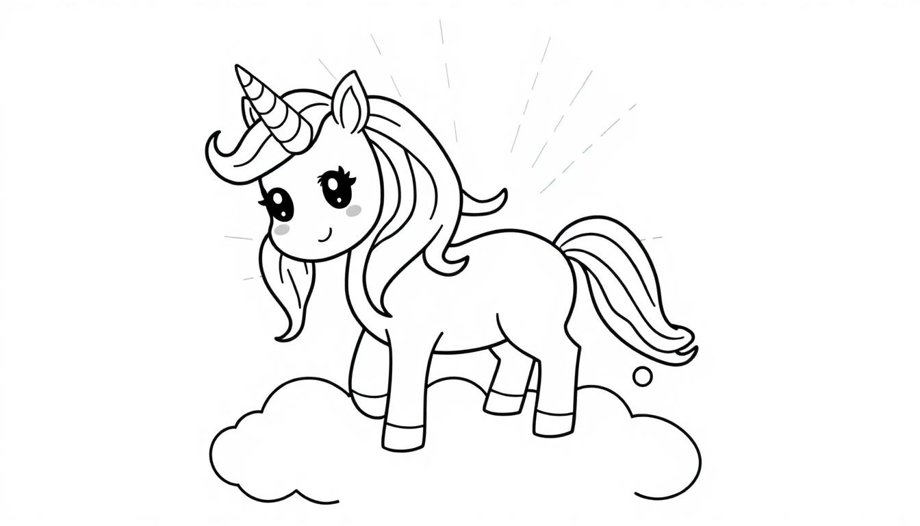 Eine niedliche Einhorn-Farbtafel auf einer Wolke.