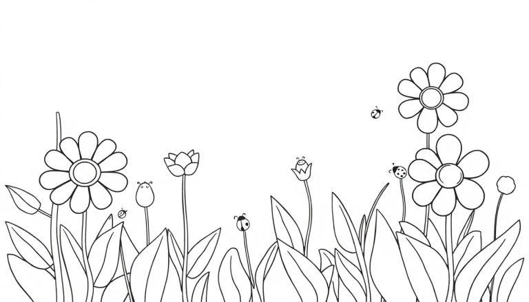 Schwarz-Weiß-Farbtafel von Blumen mit Käfern