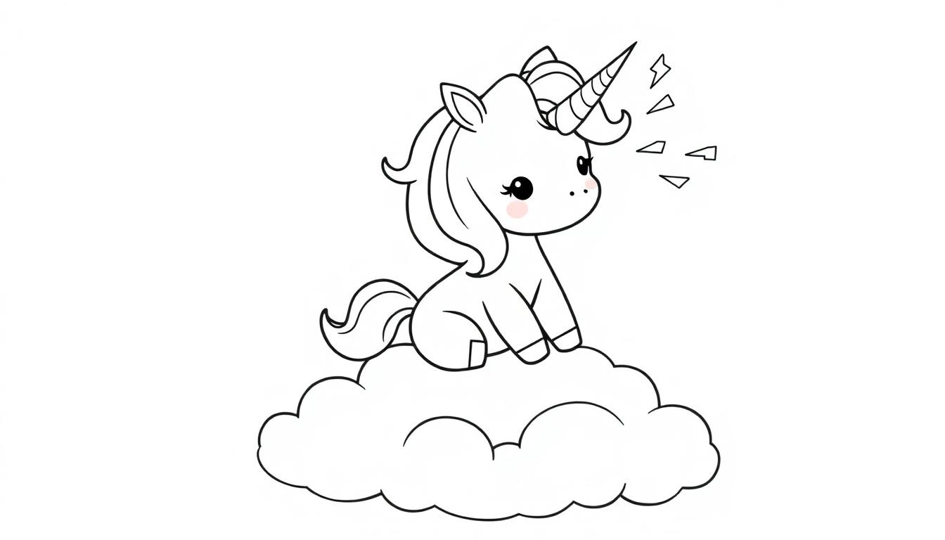 Eine süße Farbtafel mit einem Einhorn auf einer Wolke.