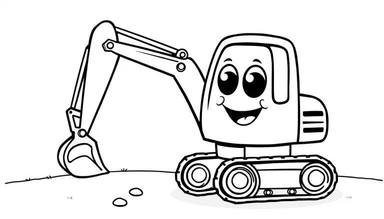Niedlicher Cartoon-Bagger zum Ausmalen