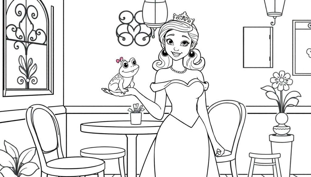 Farbtafel: Prinzessin mit einem Frosch auf der Hand.