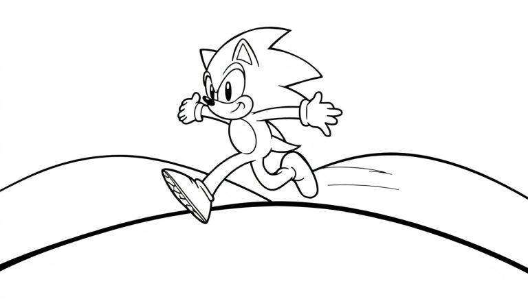 Schwarz-weiße Farbtafel von Sonic the Hedgehog, der über Hügel rennt.
