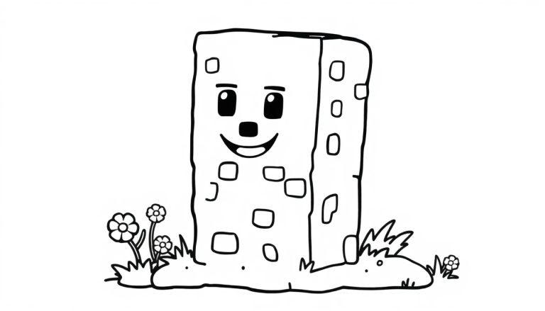 Farbtafel eines freundlichen Minecraft Creeper auf einer Wiese.