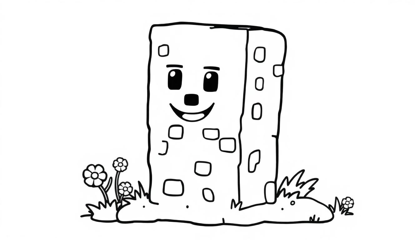 Farbtafel eines freundlichen Minecraft Creeper auf einer Wiese.