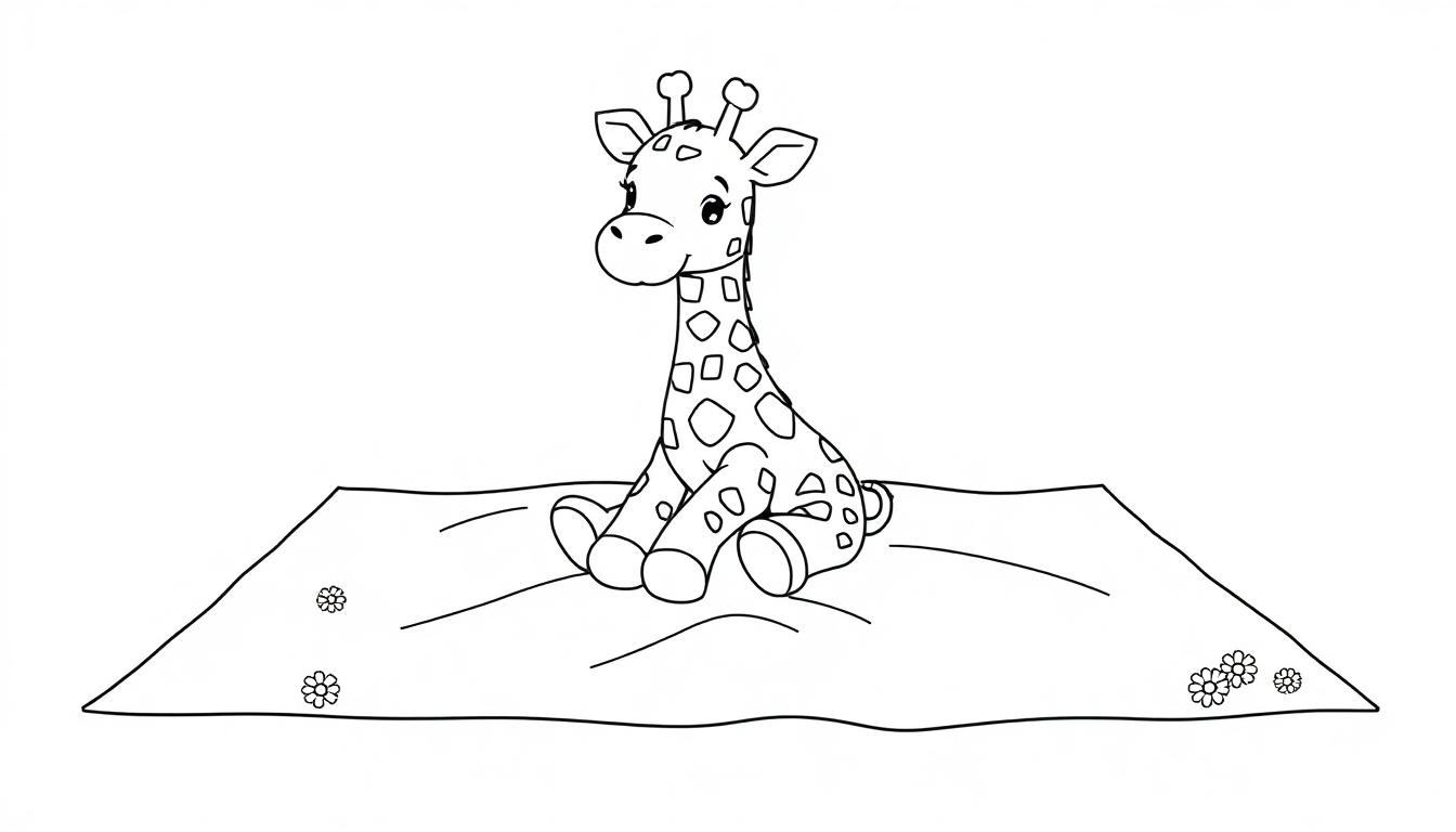 Eine niedliche Giraffe als Farbtafel auf einer karierten Decke.