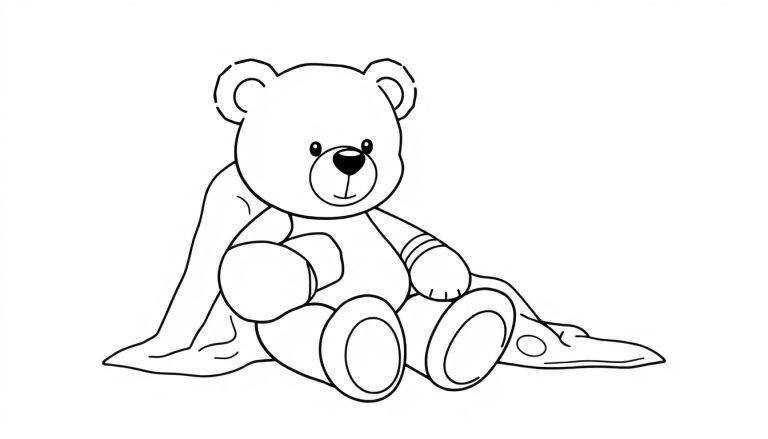 Eine Farbtafel eines Teddybären mit Verband und Decke.