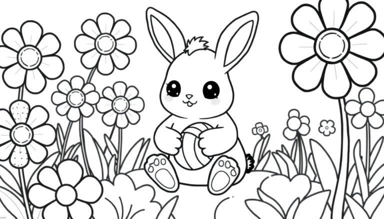 Kawaii Hase mit Lutscher Malvorlage für Kinder.