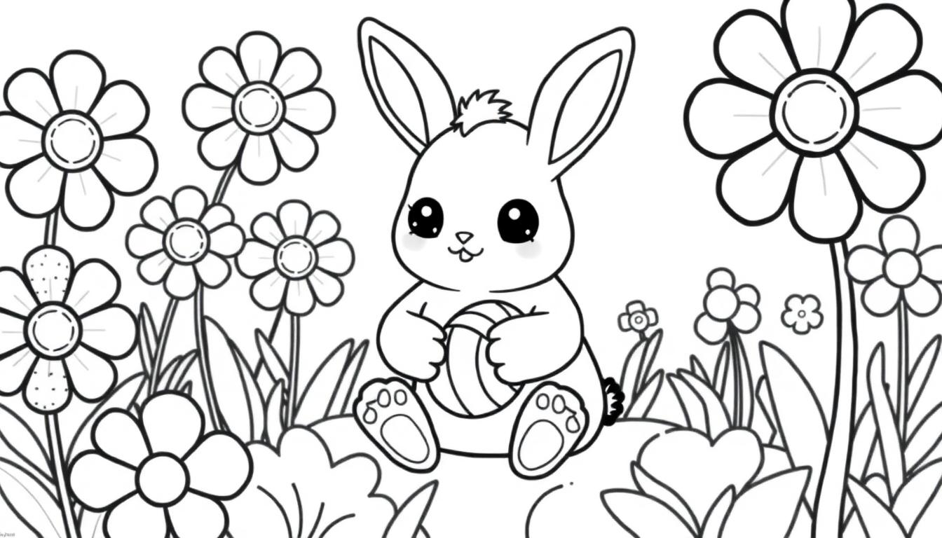 Kawaii Hase mit Lutscher Malvorlage für Kinder.