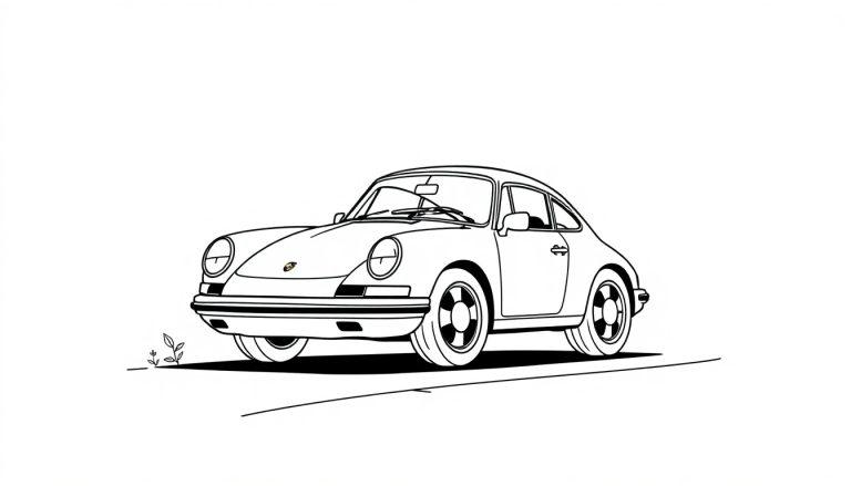 Eine schwarz-weiße Farbtafel eines klassischen Porsche 911, bereit zum Ausmalen.
