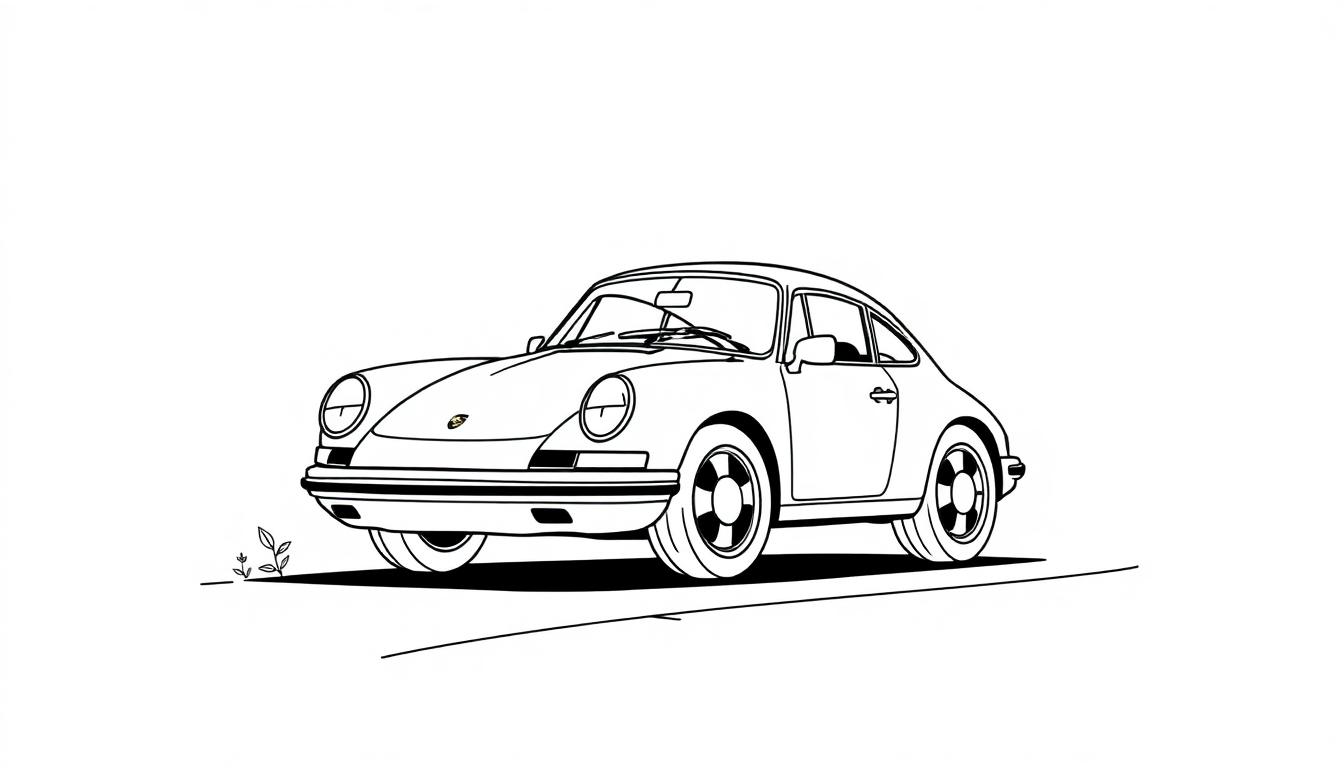 Eine schwarz-weiße Farbtafel eines klassischen Porsche 911, bereit zum Ausmalen.