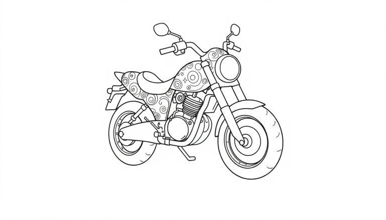 Schwarz-weiße Motorrad-Farbtafel mit klassischen Formen und Mustern.