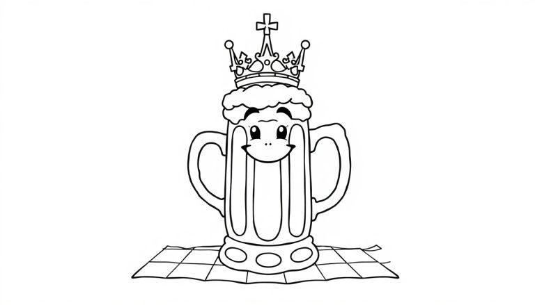 Zeichnung eines freundlichen Bierkrugs mit Krone