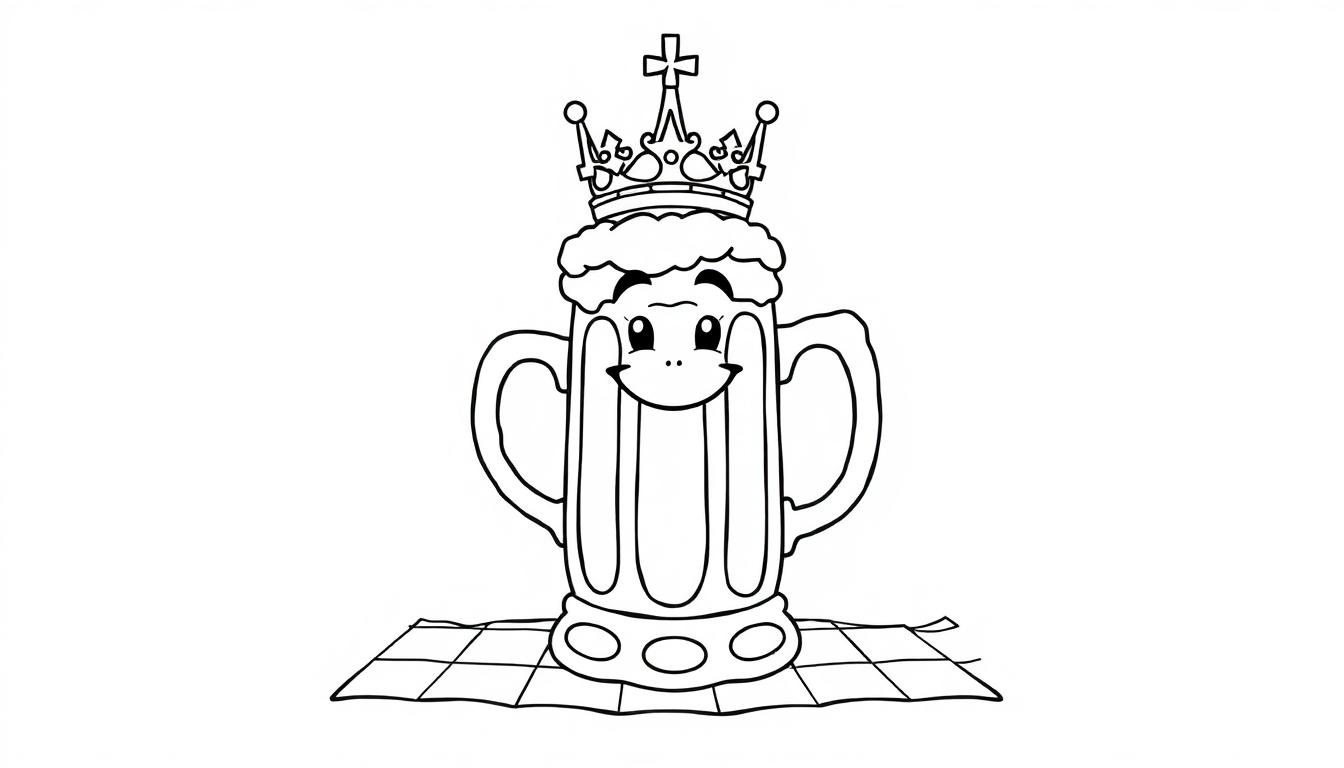 Zeichnung eines freundlichen Bierkrugs mit Krone