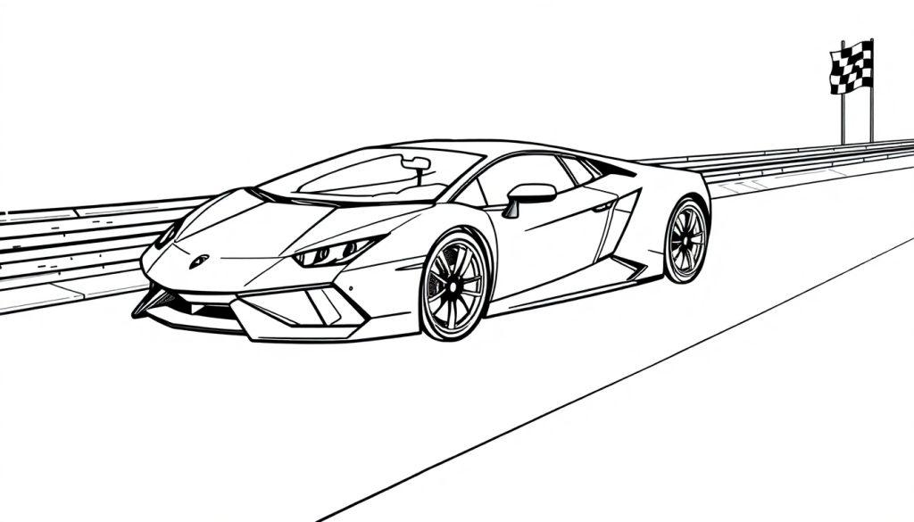 Schwarz-Weiß-Farbtafel eines Lamborghini auf einer Rennstrecke