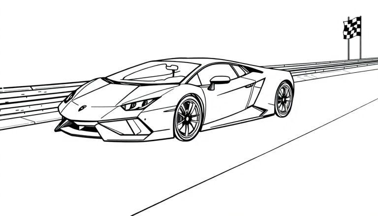 Schwarz-Weiß-Farbtafel eines Lamborghini auf einer Rennstrecke
