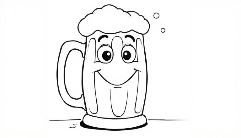 Eine schwarz-weiße Farbtafel eines Cartoon-Bierglases mit einem freundlichen Gesicht.