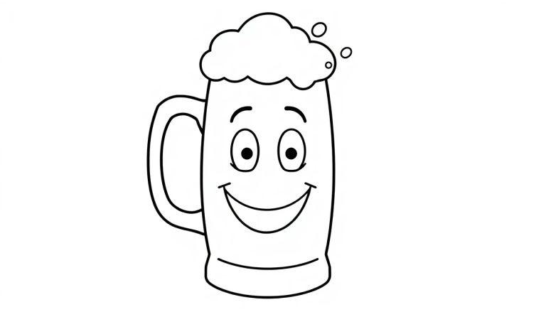 Eine Farbtafel eines fröhlichen Bierkrugs mit einem schaumigen Kopf wie einem Bart.