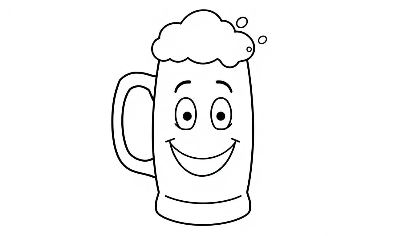 Eine Farbtafel eines fröhlichen Bierkrugs mit einem schaumigen Kopf wie einem Bart.