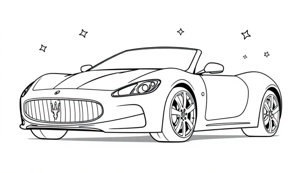 Eine Farbtafel eines Maserati GranCabriolets mit Sternen im Hintergrund.