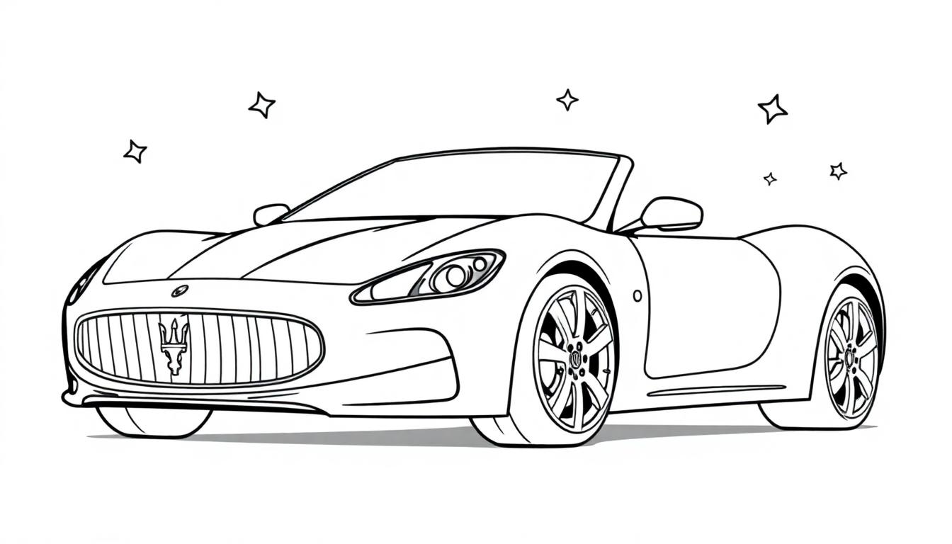 Eine Farbtafel eines Maserati GranCabriolets mit Sternen im Hintergrund.