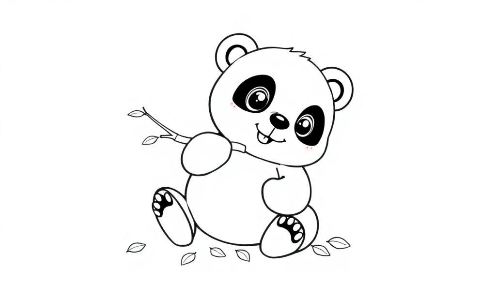 Eine Schwarz-Weiß-Farbtafel eines niedlichen Pandas, der einen Ast hält.