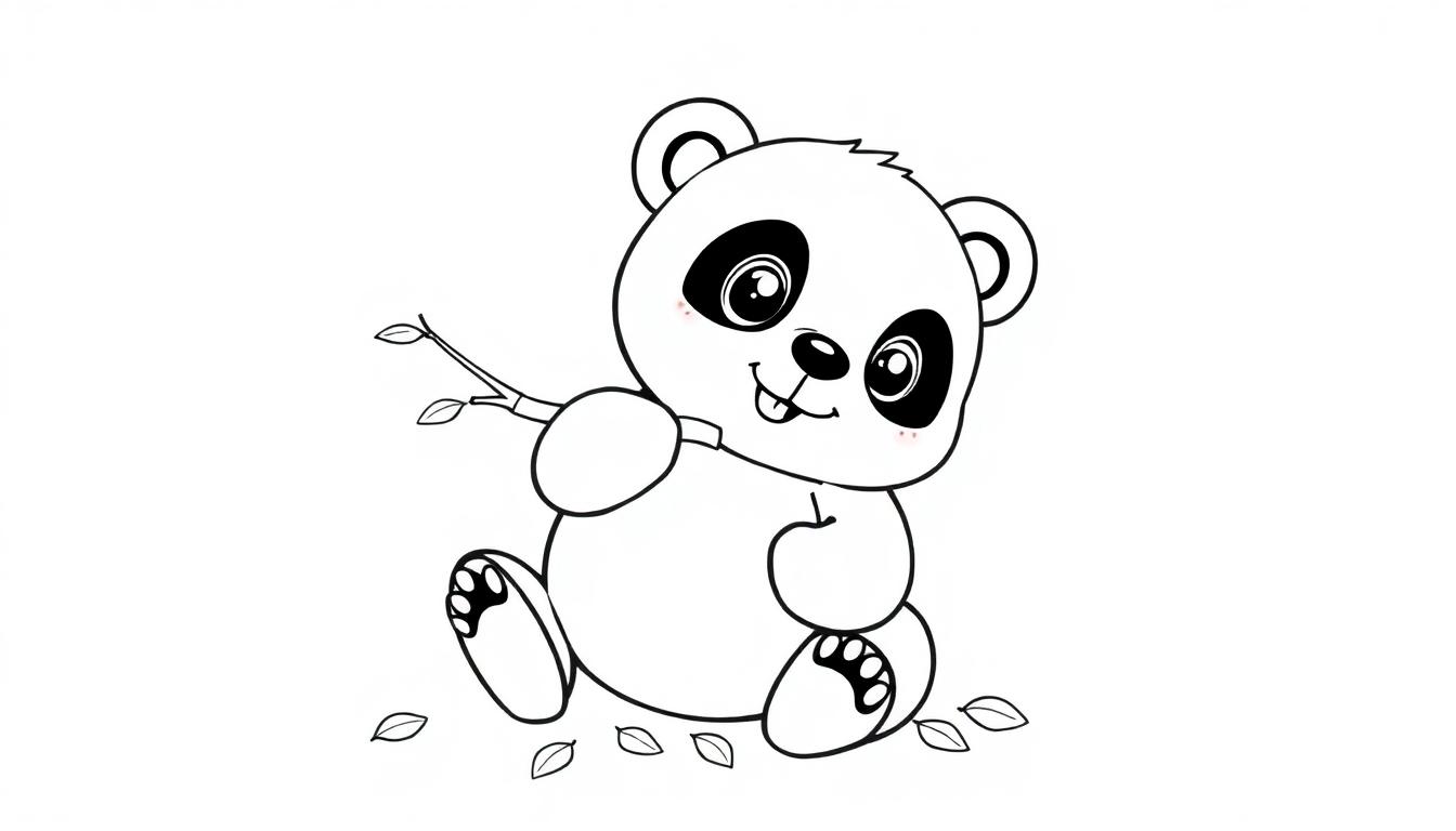 Eine Schwarz-Weiß-Farbtafel eines niedlichen Pandas, der einen Ast hält.