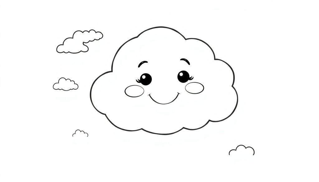 Eine freundliche Wolke mit einem lächelnden Gesicht, bereit für die Farbtafel.