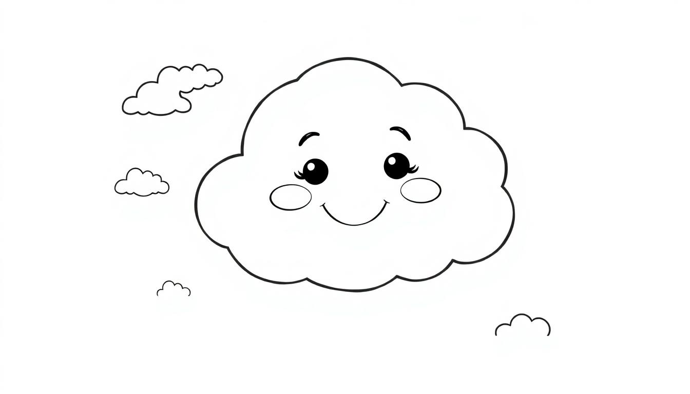 Eine freundliche Wolke mit einem lächelnden Gesicht, bereit für die Farbtafel.
