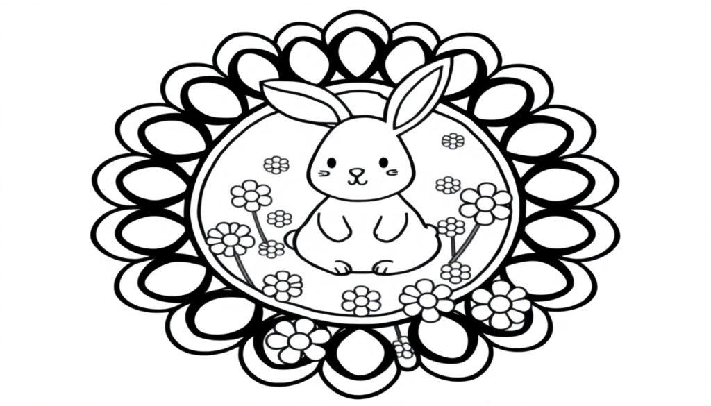 Ein niedlicher Hase sitzt inmitten einer Farbtafel aus Blumen.