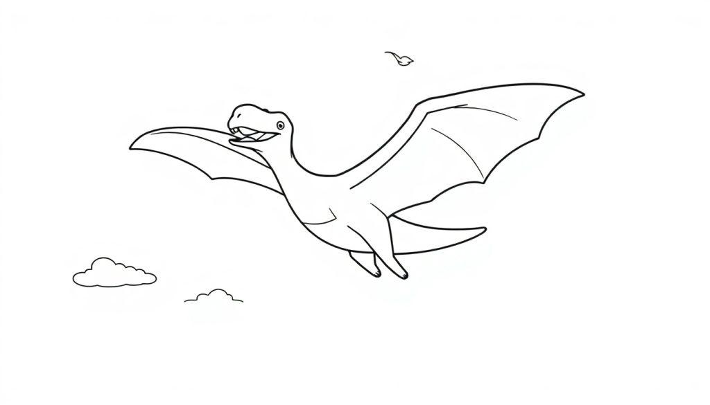 Schwarz-weiße Farbtafel eines cartoonartigen Pteranodons, der fliegt.