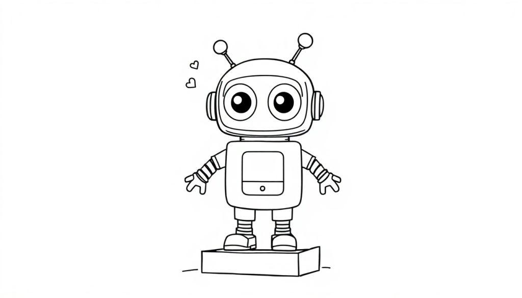 Schwarz-weißer Farbtafel-Roboter mit großen Augen und Antennen.