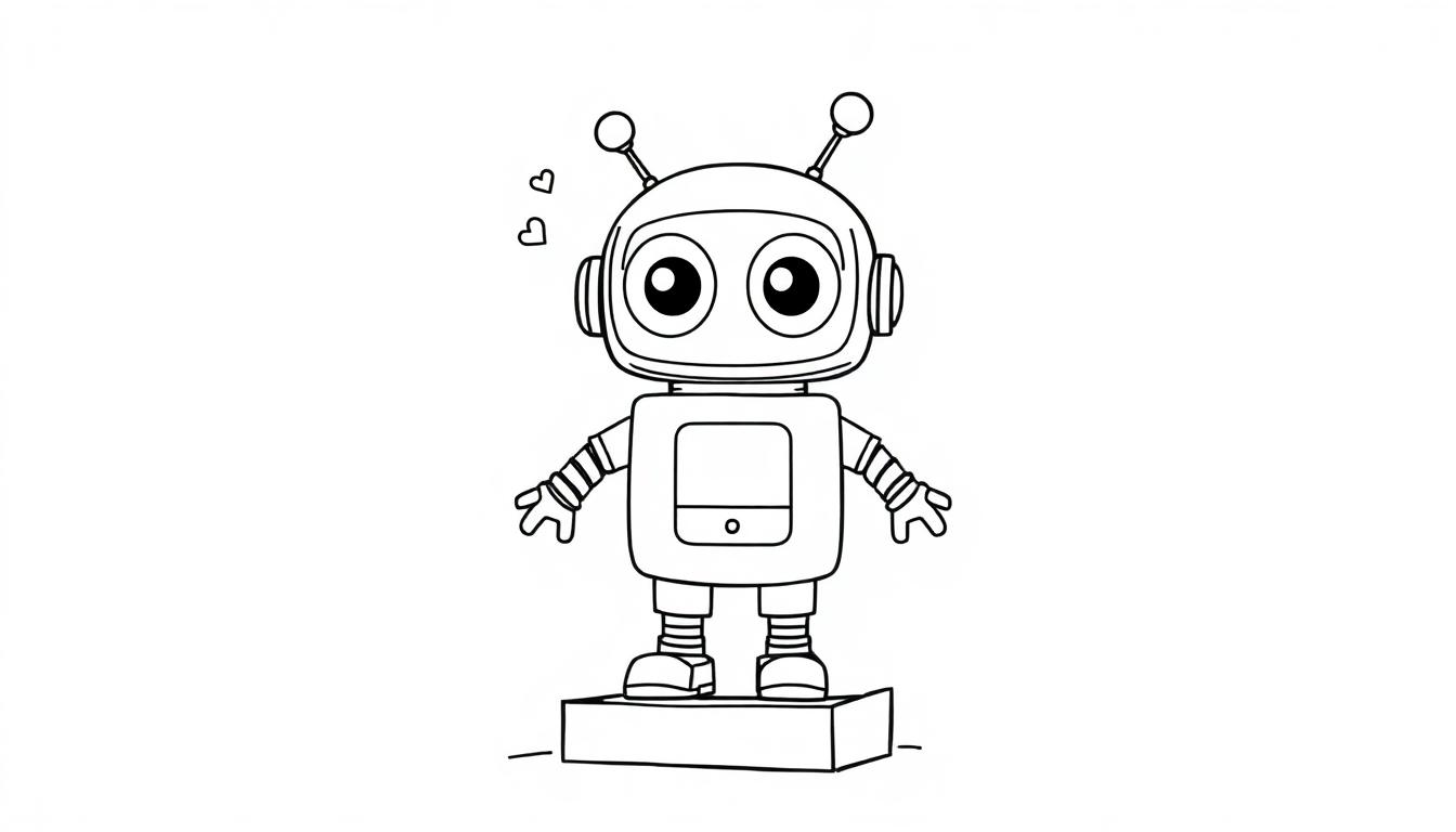 Schwarz-weißer Farbtafel-Roboter mit großen Augen und Antennen.