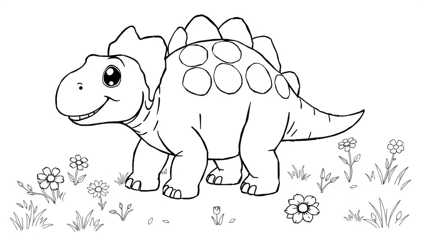 Niedlicher Stegosaurus zum Ausmalen als Farbtafel.