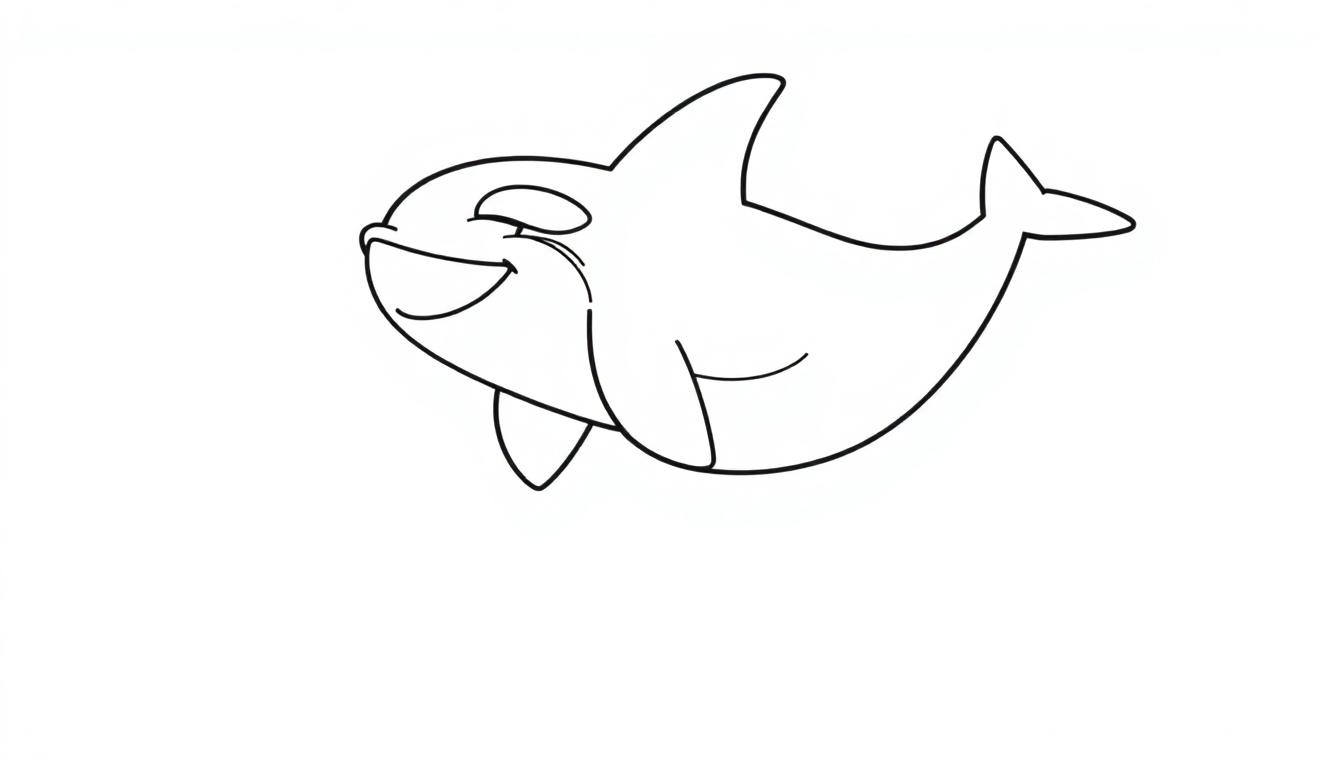 Eine Umrisszeichnung eines freundlichen Orca-Wals für eine Farbtafel.