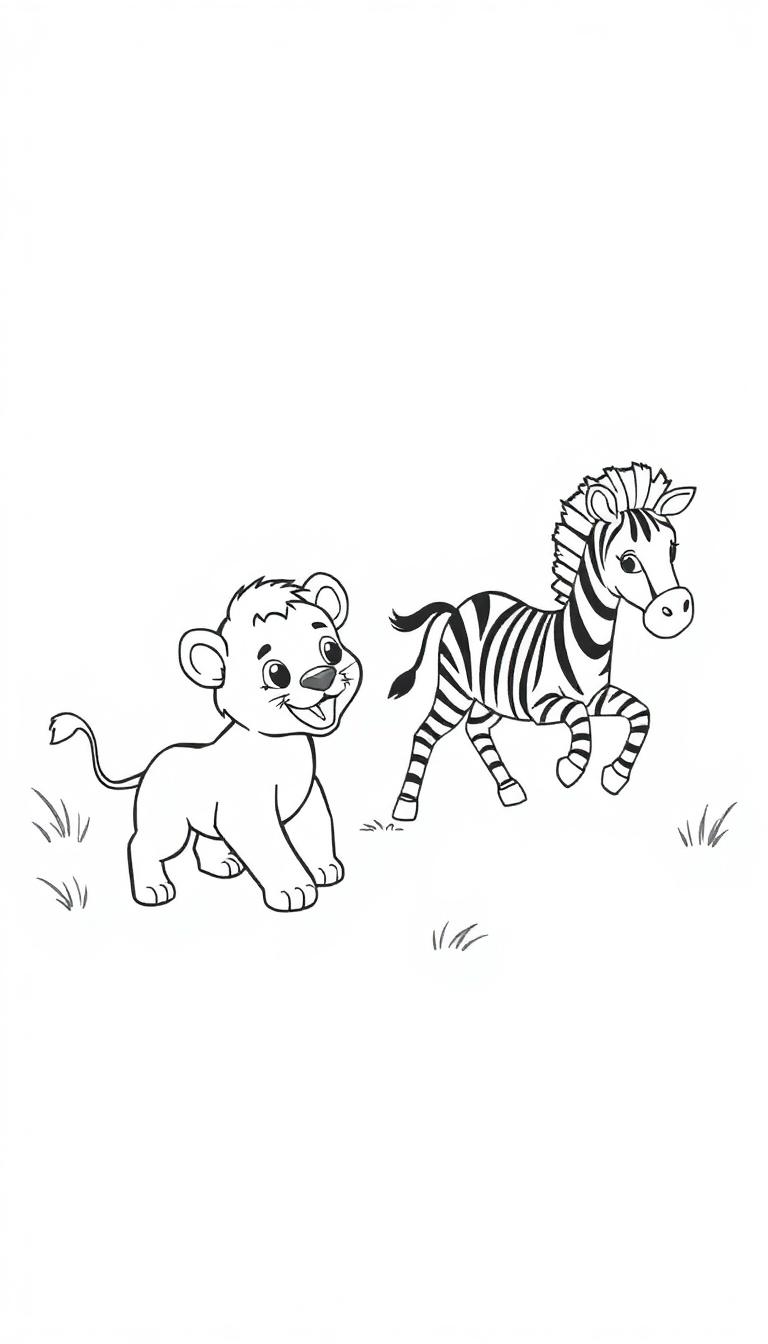 Ein Löwenwelpe und ein Zebra auf einer Savanne