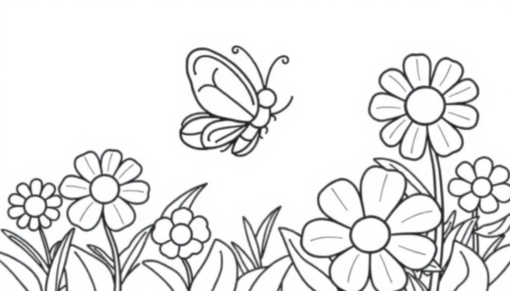 Schwarz-weiße Farbtafel eines Schmetterlings über Gänseblümchen.