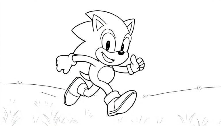 Schwarz-Weiß-Farbtafel von Sonic the Hedgehog, der mit Daumen hoch und einem Grinsen rennt.