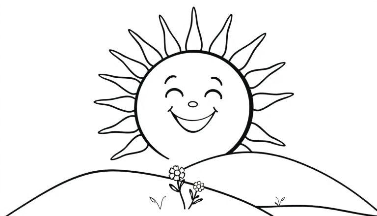 Eine freundliche Sonne mit lächelnden Strahlen auf einer Farbtafel-Seite.