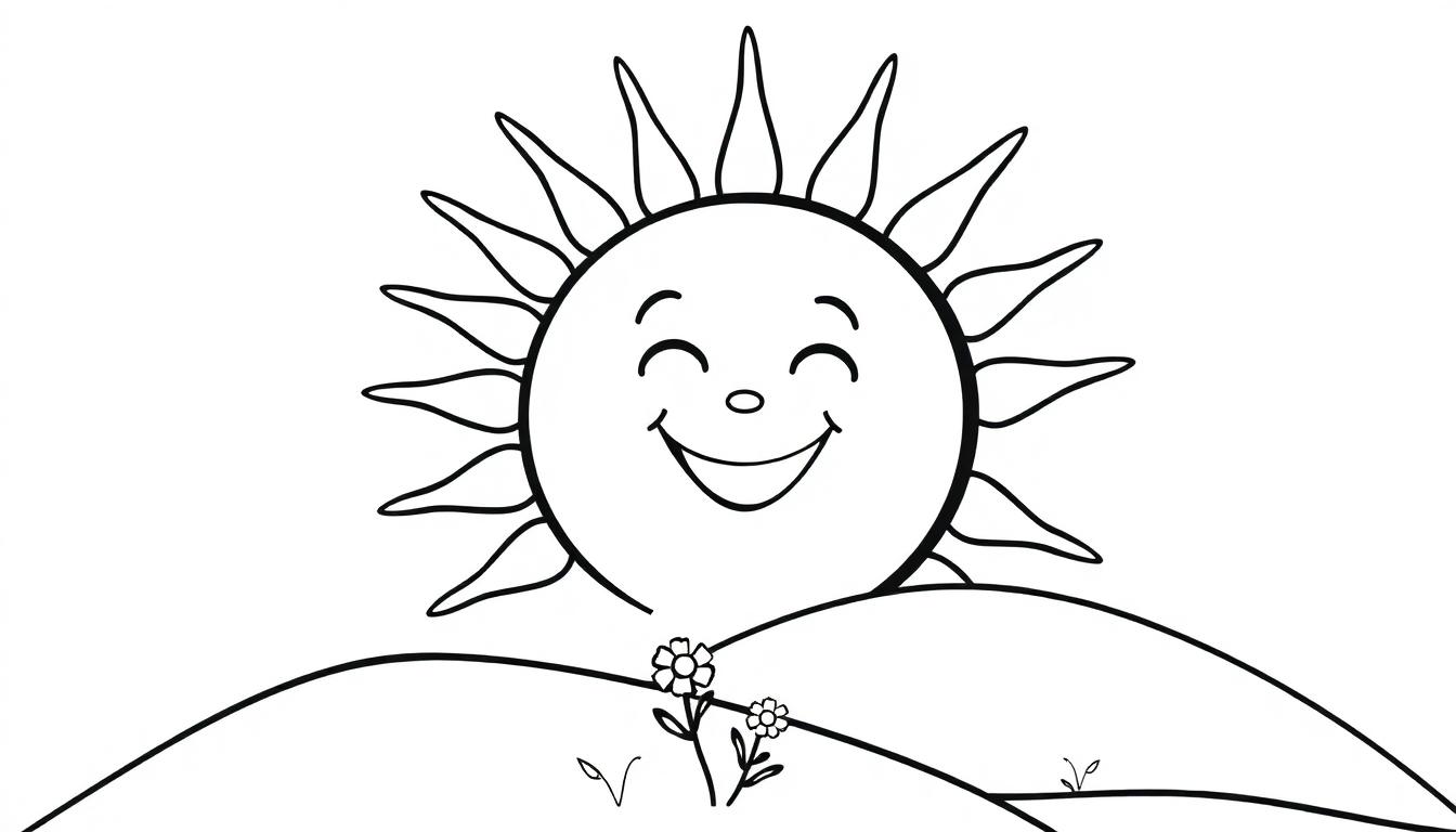 Eine freundliche Sonne mit lächelnden Strahlen auf einer Farbtafel-Seite.