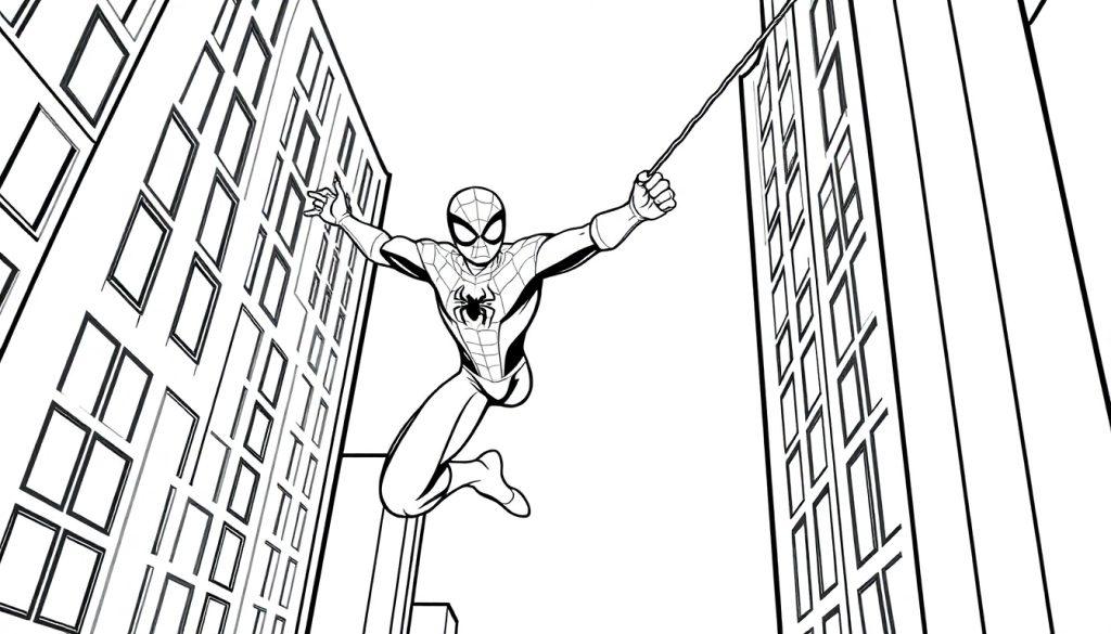 Spider-Man schwingt sich zwischen Hochhäusern