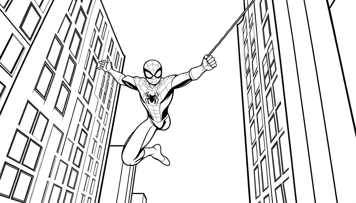 Spider-Man schwingt sich zwischen Hochhäusern