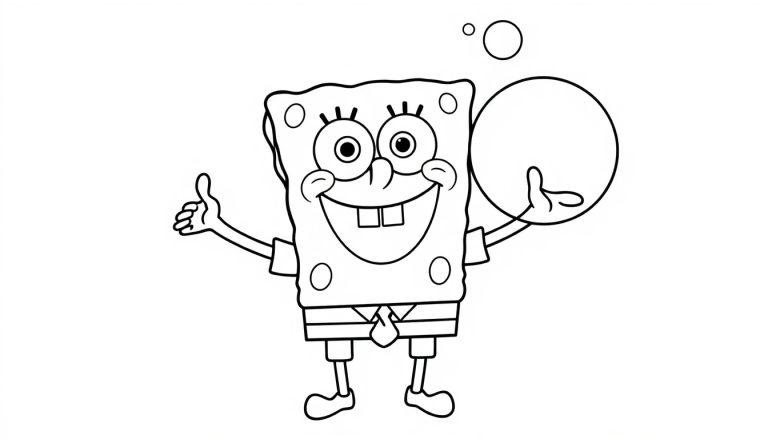 Spongebob Schwammkopf Farbtafel mit hochgezogenem Daumen und einer Blase.