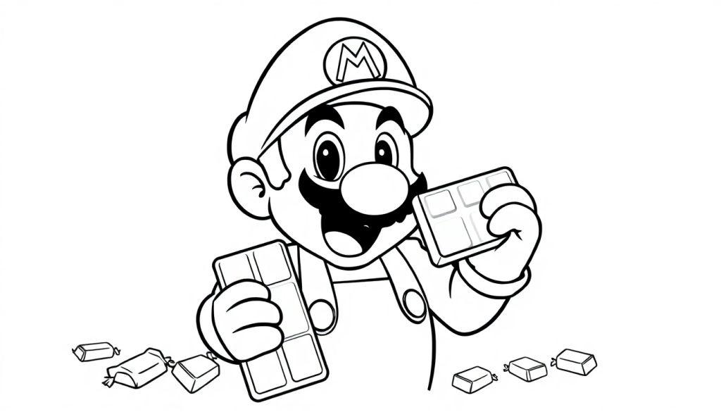 Mario hält Schokolade und Süßigkeiten