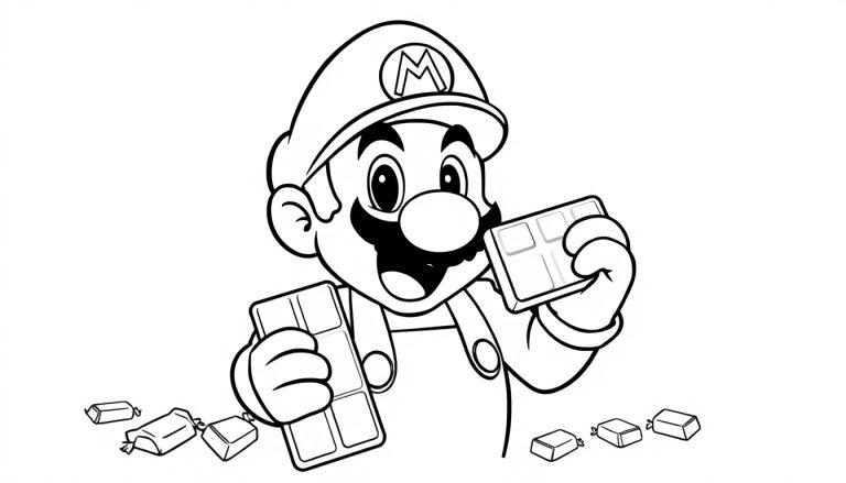 Mario hält Schokolade und Süßigkeiten
