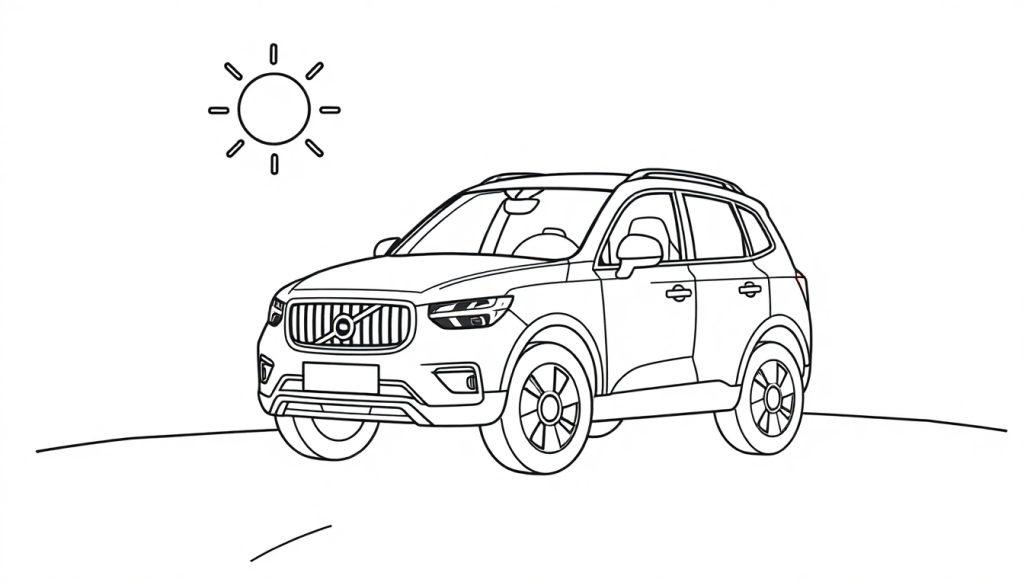Schwarz-weiße Farbtafel eines Volvo XC60, bereit zum Ausmalen.